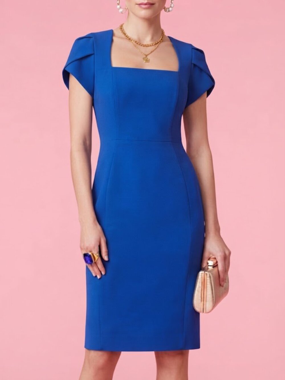 Donna Morgan Cobalt Blue Square Neck Short Sleeve Midi Dress